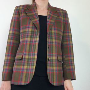 90s Vintage Plaid Blazer Casual Army Green